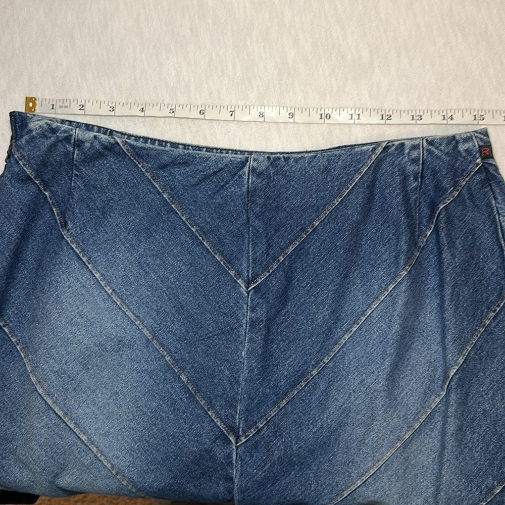 Vintage Ralph Ralph Lauren Abstract Blue Denim Jean High Rise Skirt Y2K Size 8 - Picture 8 of 14